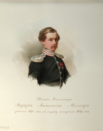 Porträtt av Eduard Antonovich Möller 1820-1879 från albumet av de kejserliga hästvakterna, 1846-1849 av Hau