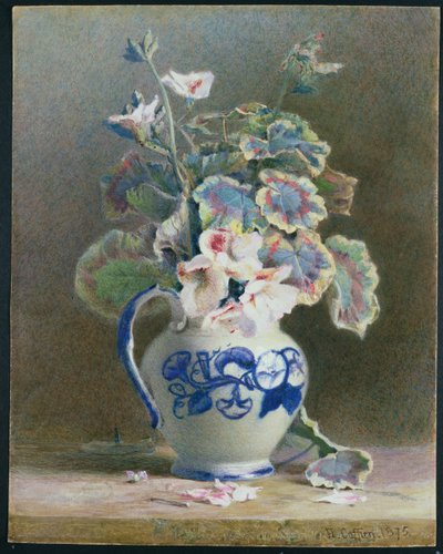 Pelargoner i en kina kanna, 1875 (wc, gouache på papper) av Hector Caffieri