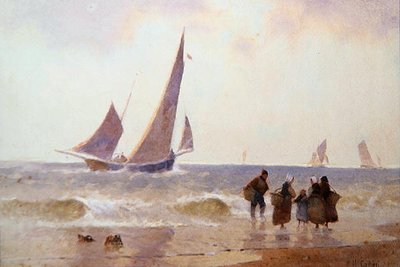 Iväg till fiskeläget (akvarell på papper) av Hector Caffieri