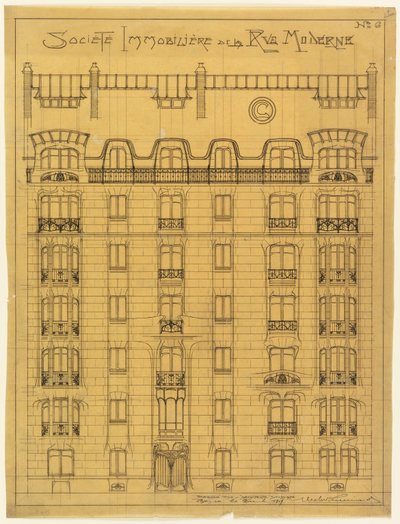 Design för fasaden av Societé Immobilière de la Rue Modern, nr 6 av Hector Guimard