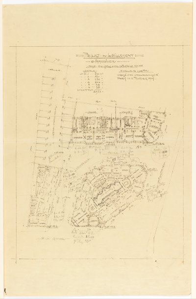 Plan, Project de Lotnement, rue Gros och rue de la Fontaine, Paris av Hector Guimard