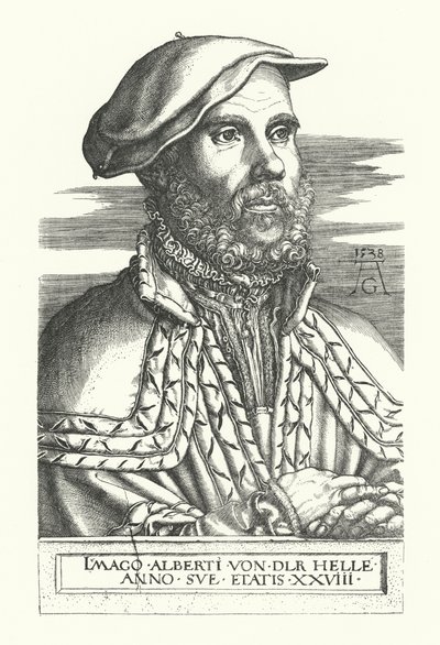 Porträtt av Albert van der Helle (gravyr) av Heinrich (after) Aldegrever