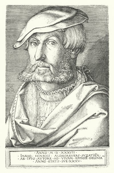 Självporträtt av Heinrich Aldegrever, tysk målare och gravör (gravyr) av Heinrich (after) Aldegrever