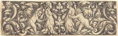 Korspanel med vinstockar i mitten och Tritons par av Heinrich Aldegrever