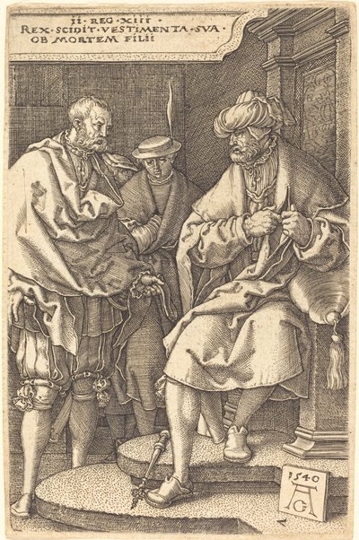 David kastar av sig sina kläder vid nyheten om hans sons död, 1540. av Heinrich Aldegrever