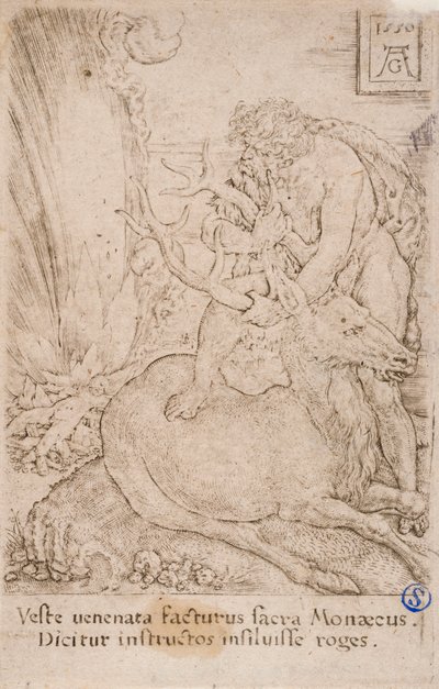 Herakles fångar den ceryneiska hinden, från serien:  Herkules arbete (13) av Heinrich Aldegrever