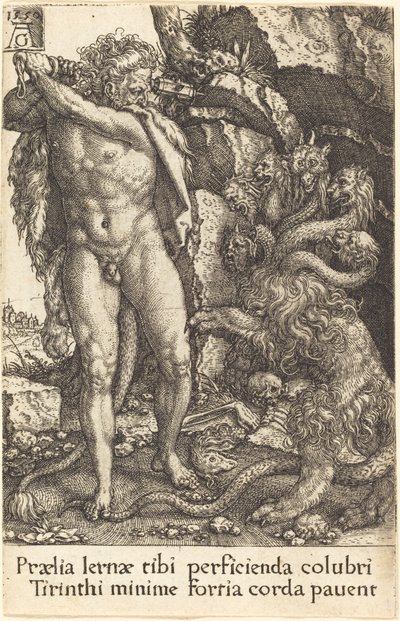 Hercules slåss med Lerneas Hydra, 1550. av Heinrich Aldegrever