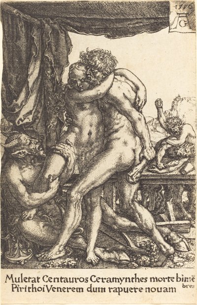 Hercules förhindrar kentaurerna från våldtäkten av Hippodamia av Heinrich Aldegrever