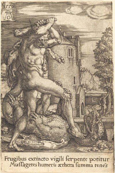 Hercules Slaying the Dragon, 1550. av Heinrich Aldegrever