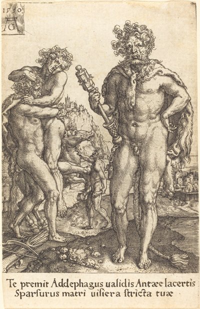 Hercules och Antaeus av Heinrich Aldegrever