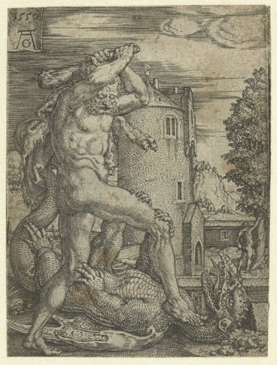 Herkules dödar draken Ladon Labours of Hercules (serietitel) av Heinrich Aldegrever