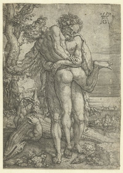 Hercules slåss mot flodguden Achelous Labours of Hercules (serietitel) av Heinrich Aldegrever