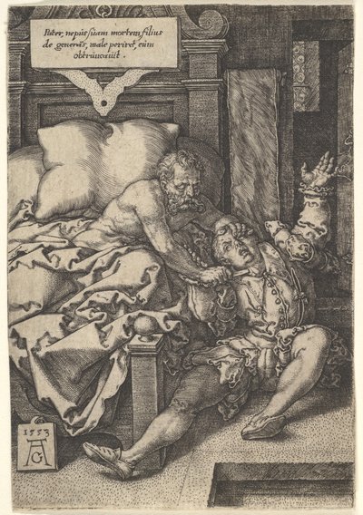 Domare Herkinbald Cutting the Throat of his Nephew, 1553. av Heinrich Aldegrever