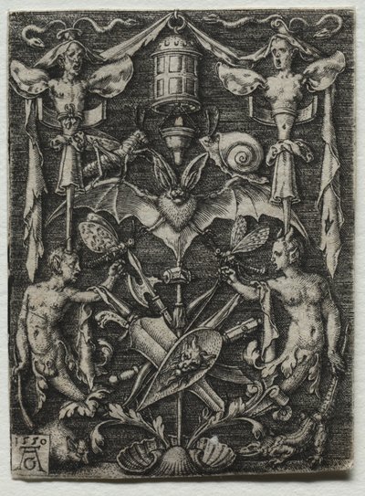 Prydnadsdesign med en fladdermus i mitten, 1550. av Heinrich Aldegrever