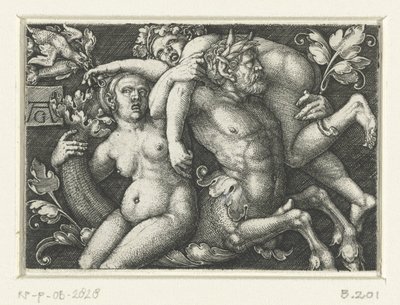 Prydnad med triton och två nereider av Heinrich Aldegrever
