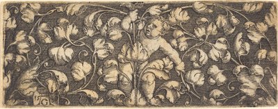 Prydnad med lövverk och ett barn i mitten, 1539. av Heinrich Aldegrever