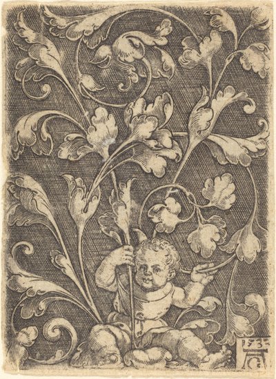 Scrollprydnad med sittande barn, 1532. av Heinrich Aldegrever