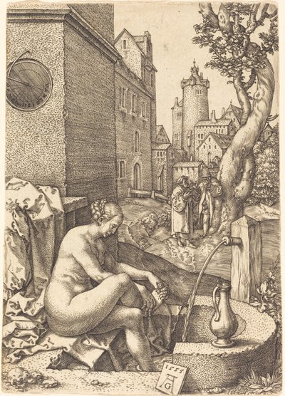 Susanna förvånad av de två äldste, 1555. av Heinrich Aldegrever