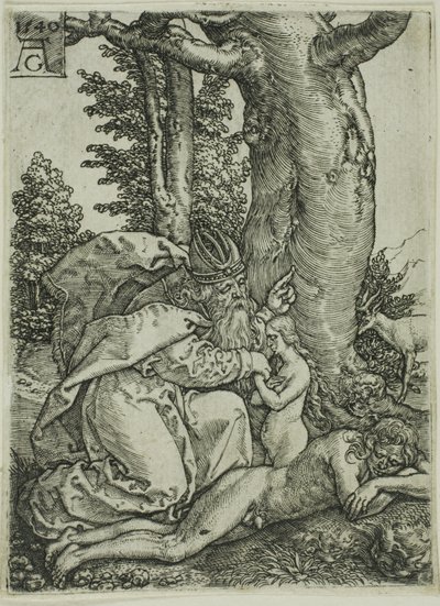 The Creation of Eva, tallrik en från Adam och Eva av Heinrich Aldegrever