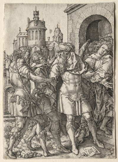 The Story of Lot: Lot hindrar sodomiterna från våld, 1555. av Heinrich Aldegrever