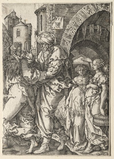 The Story of Lot: Lot and His Family Flying Sodom, 1555. av Heinrich Aldegrever