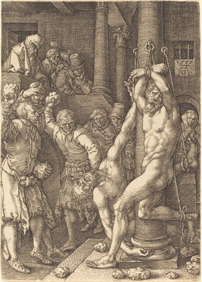 De två äldste stenade av folket, 1555. av Heinrich Aldegrever