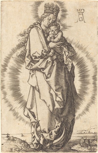 Jungfrun med barnet på halvmånen, 1553. av Heinrich Aldegrever