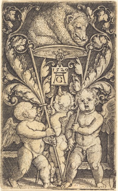 Tre amoriner och en björn, 1529. av Heinrich Aldegrever
