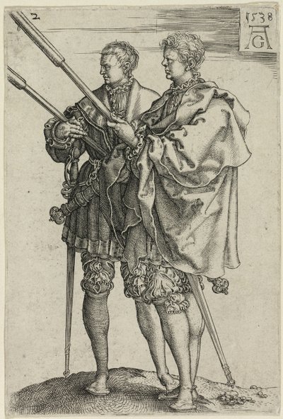 Two Torch-Bearers, tallrik två från The Large Wedding-Dancers av Heinrich Aldegrever