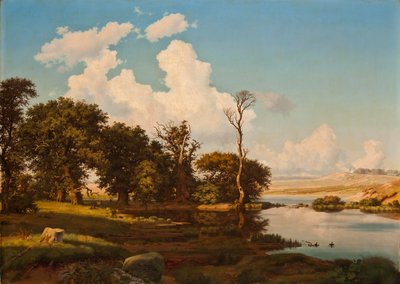 Danska: Danskt landskap, ekar vid en sjö. Danskt landskap, ekar vid en sjö. av Heinrich Buntzen