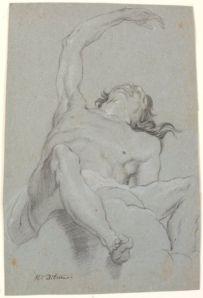 Naken man, sett "de sotto in su". Studie för figur i takmålning av Heinrich Dittmers