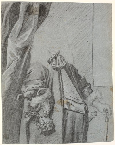 Studie för ett mansporträtt, 3/4 figur, höger hand, hållhandske, stödd på sidan, vänster hand stödd på käpp av Heinrich Dittmers