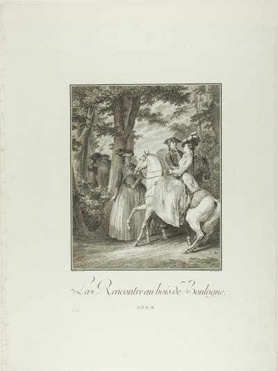 Möte i Boulogneskogen, från Monument du Costume Physique et Moral de la fin du Dix-huitième siècle av Heinrich Guttenberg