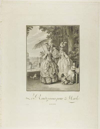 Rendezvous For Marly, från Monument du Costume Physique et Moral de la fin du Dix-huitième siècle av Heinrich Guttenberg