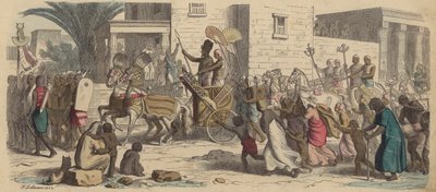 En forntida egyptisk farao ger sig iväg för krig (färgad gravyr) av Heinrich Leutemann