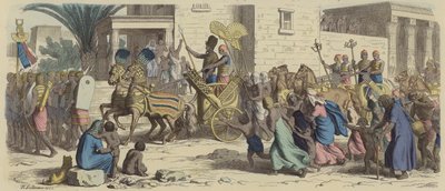 En forntida egyptisk farao ger sig iväg för krig (färgad gravyr) av Heinrich Leutemann