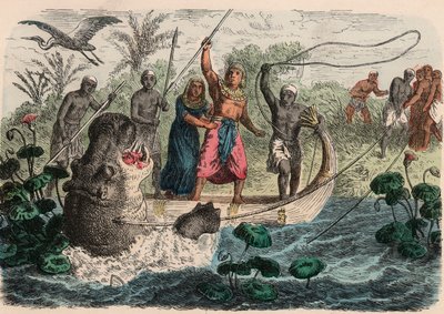 Forntida Egypten: Farao jagar flodhäst, 1866 av Heinrich Leutemann