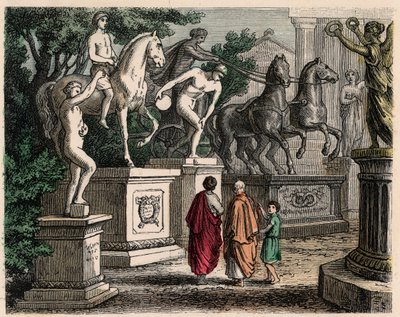 Antikens Grekland: Statyer av olympiska mästare restes i Olympia, 1866 av Heinrich Leutemann