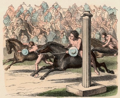 Antikens Grekland: Sport: Upp- och avstigning från en häst i fart av Heinrich Leutemann