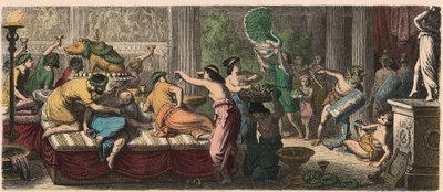 Antikens Rom: En bankett med uppträdande av gladiatorer av Heinrich Leutemann