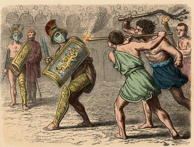 Antikens Rom: En feg gladiator inblandad i kampen, 1866 av Heinrich Leutemann