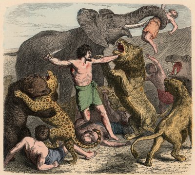 Antikens Rom: Brottslingar attackeras av vilda djur, 1866 av Heinrich Leutemann