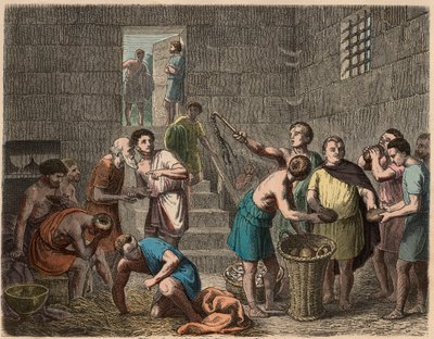 Antikens Rom: utdelning av mat till slavar på kvällen, 1866 av Heinrich Leutemann