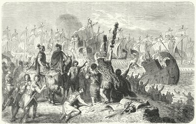 Slaget vid Actium, 31 f.Kr. (gravyr) av Heinrich Leutemann