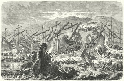 Slaget vid Salamis, 480 f.Kr. (gravyr) av Heinrich Leutemann