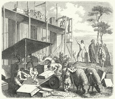 Byggande av ett tempel på Aventine Hill, Rom (gravyr) av Heinrich Leutemann