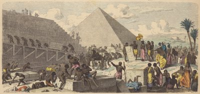 Byggande av pyramiderna i det antika Egypten (färgad gravyr) av Heinrich Leutemann