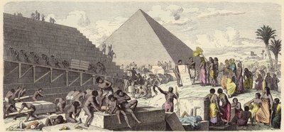 Byggande av pyramiderna i det antika Egypten (färgad gravyr) av Heinrich Leutemann