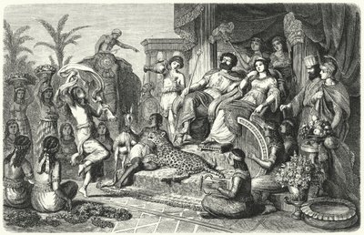 Domstolsscen från ett av de hellenistiska kungadömena som Alexander den Stores imperium delades upp i efter hans död (gravyr) av Heinrich Leutemann