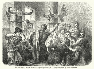 Fest i hallen hos en germansk hövding (gravyr) av Heinrich Leutemann